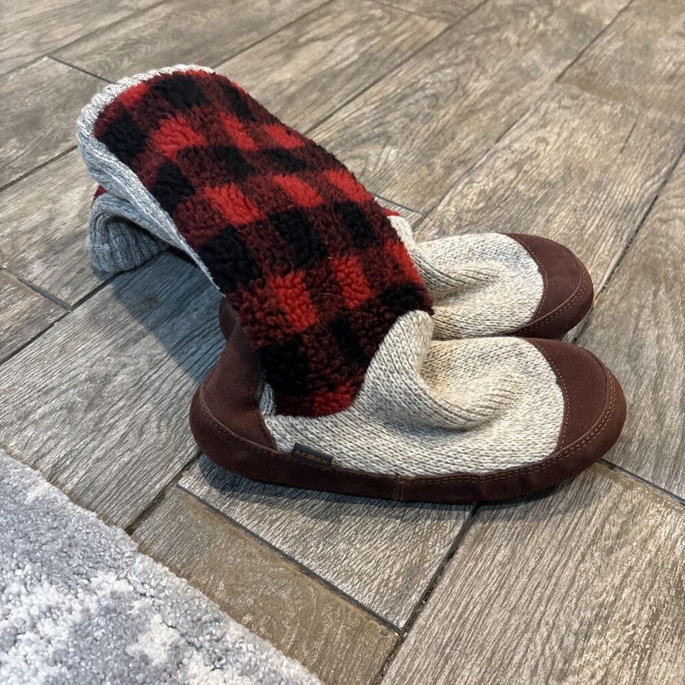Acorn Buffalo Red/black Slouch Boot Slippers Women’s Size Medium 6.5-7.5